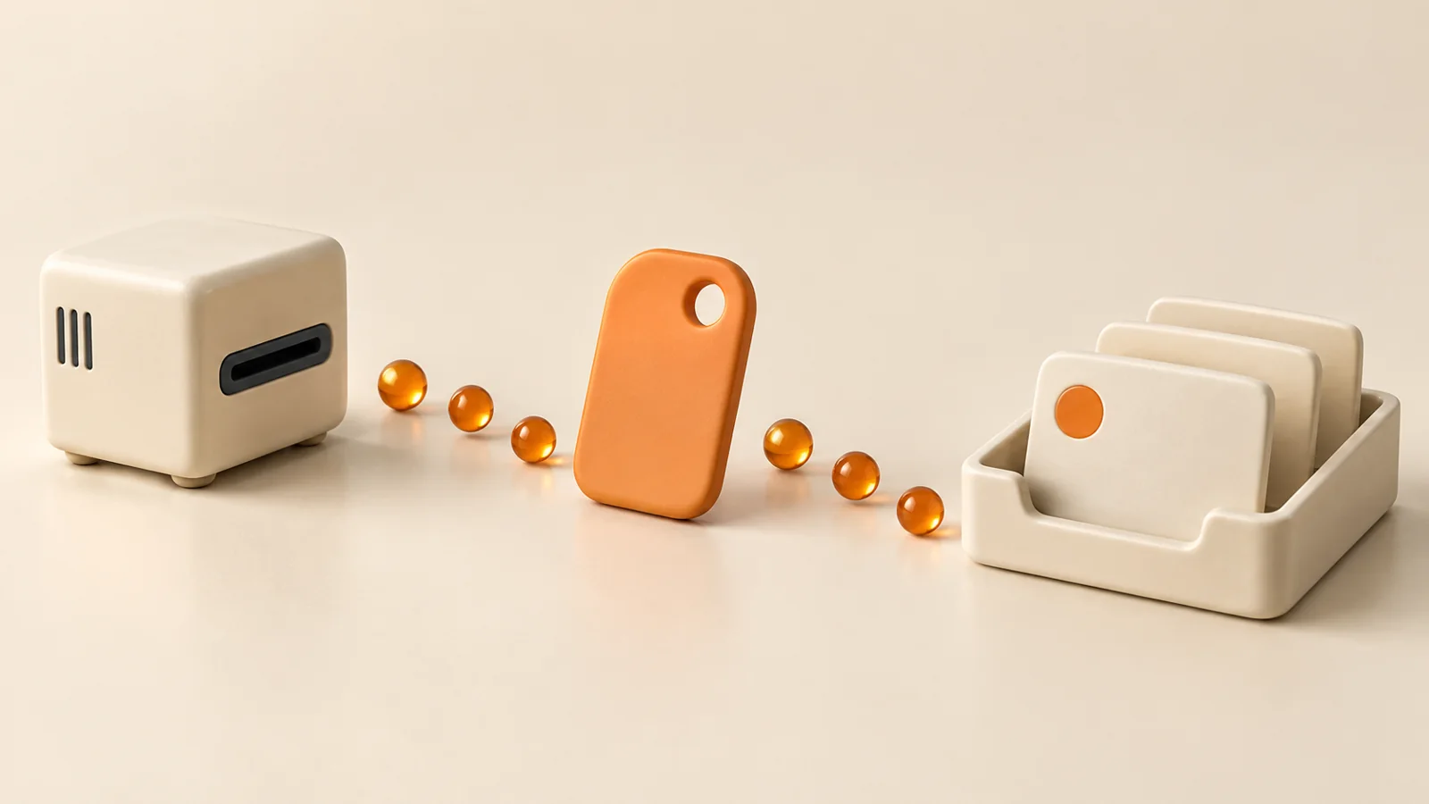 A decoy, an orange token, and an evidence archive connected by a trail of marbles